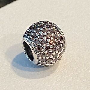 Authentic Pandora Sterling Silver Brown Pave Ball Charm ~ Retired